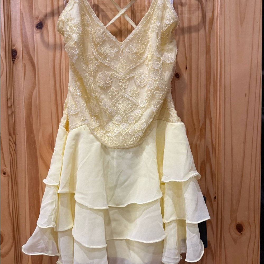 Lulu's Yellow Lace and Chiffon Prom Dress